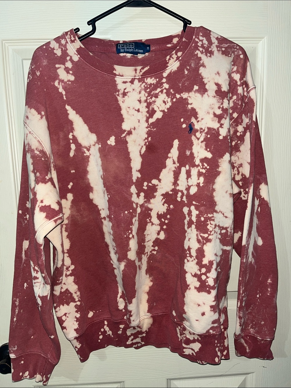 {Polo by Ralph Lauren} Tie-Dye Maroon and White Crewneck Sweatshirt